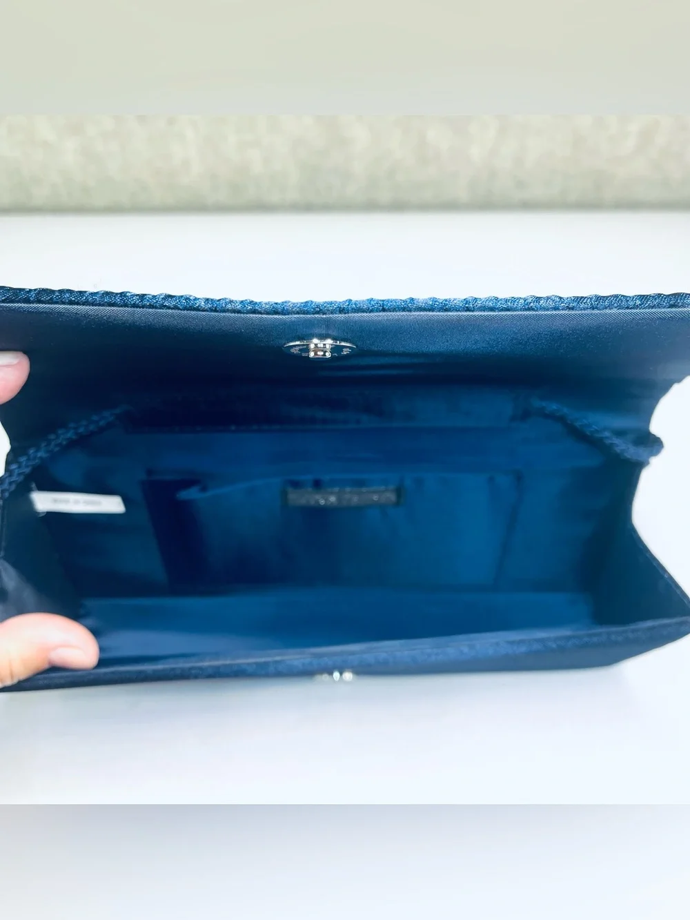 Purse Clutch Satin Navy Blue Formal Wedding Prom Cocktail Party Mother of Bride - Picture 4 of 7